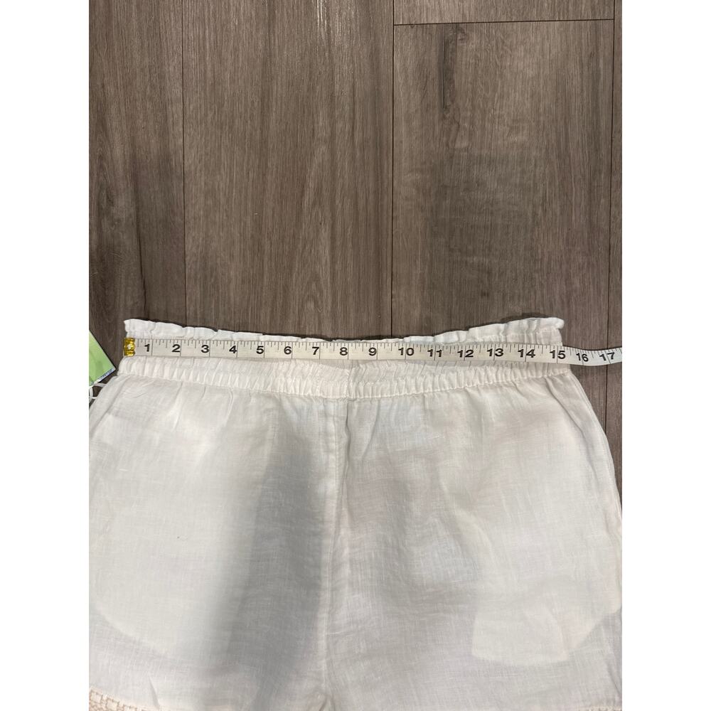 Sigrid Olsen Linen Elastic Waist Shorts White with Beige Border Size M - Picture 6 of 7